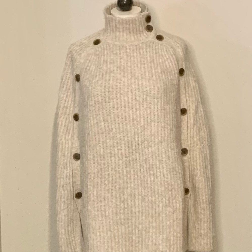 J. Crew Neutral Ribbed Button-Shoulder Poncho - Picture 4 of 12